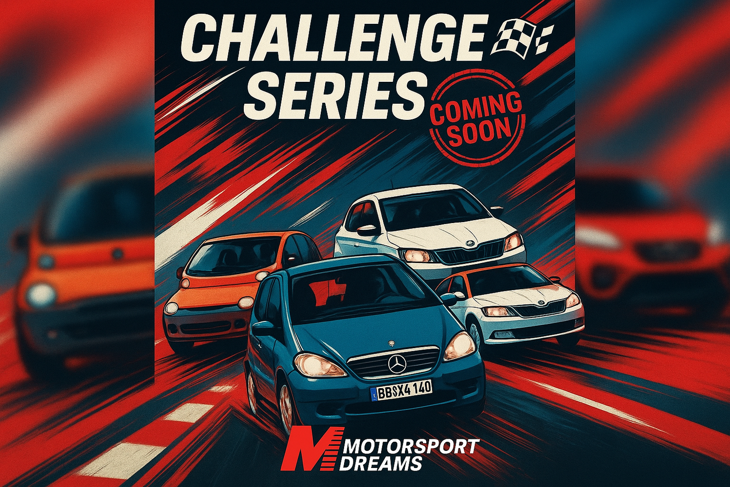 Challenge Series Coming Soon Banner with Classic Cars